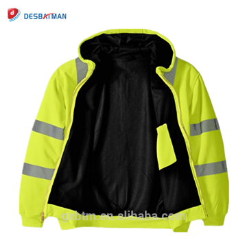 Zipped High Visibility Winter Jacket Workwear Clothes Man Class 3 Reflective Tape Hi Vis Safety Sweatshirt